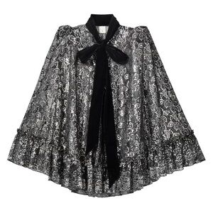 The Vampires Wife Lace Metallic Cape with Velvet tie